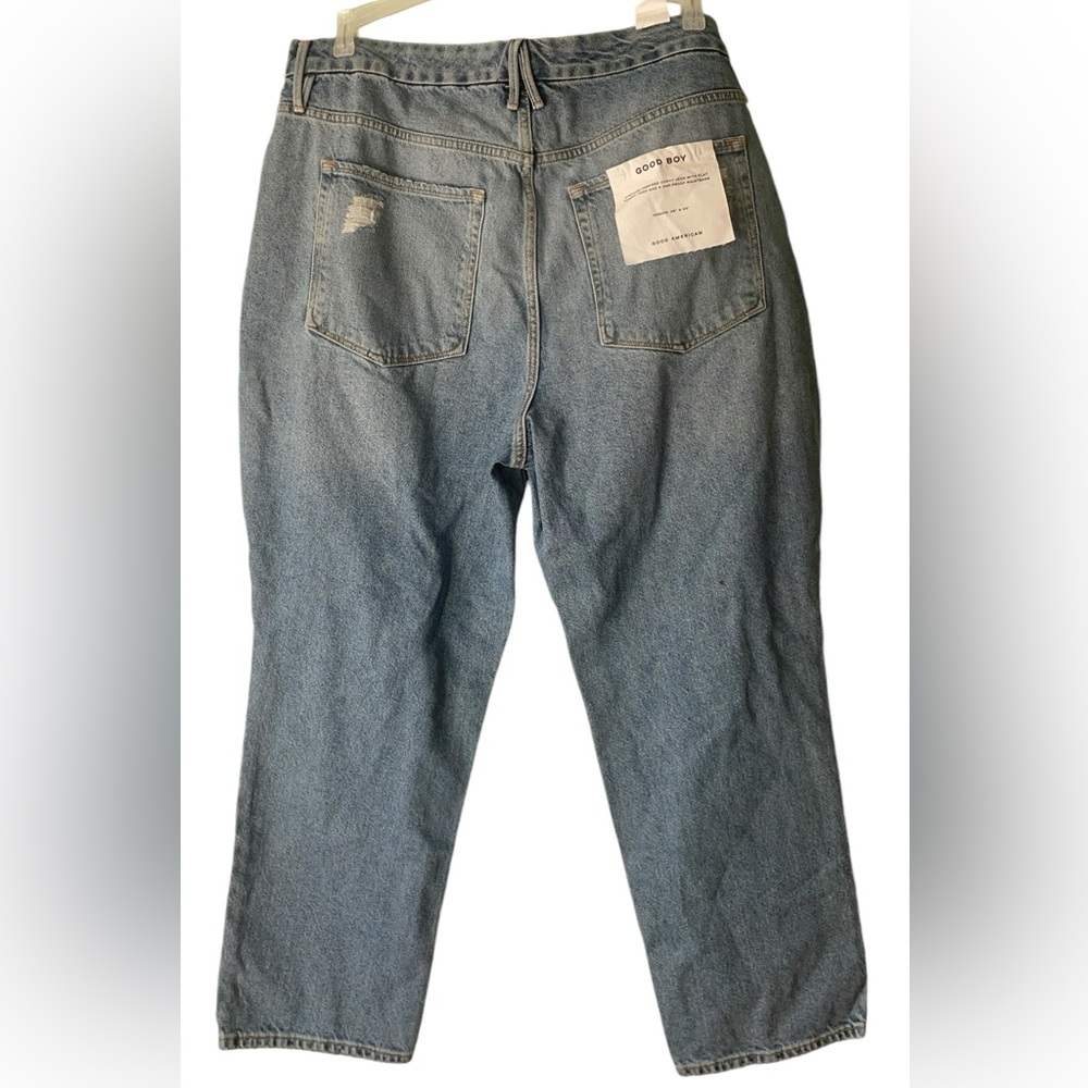 NWT Good American Good Boy Distressed High Rise Jean SN: GB050T Indigo Size 16 - Picture 5 of 17